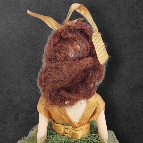 Vintage 1950s Hard Plastic Bridesmaid Doll 8” Sleepy Eyes Tulle Dress Green Gold - Picture 6 of 9